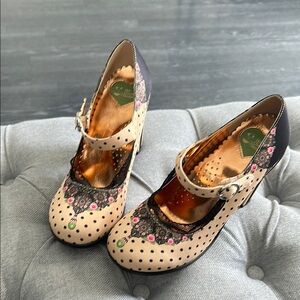 Hot Chocolate Black and Cream Mary Jane Heels with Polka Dots